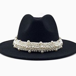 Kendall & Kylie Black Hat with Pearl Accents